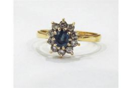 9ct gold sapphire and diamond cluster ring,