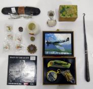 Quantity of collectables to include Spitfire commemorative pocket watch and penknife (boxed),