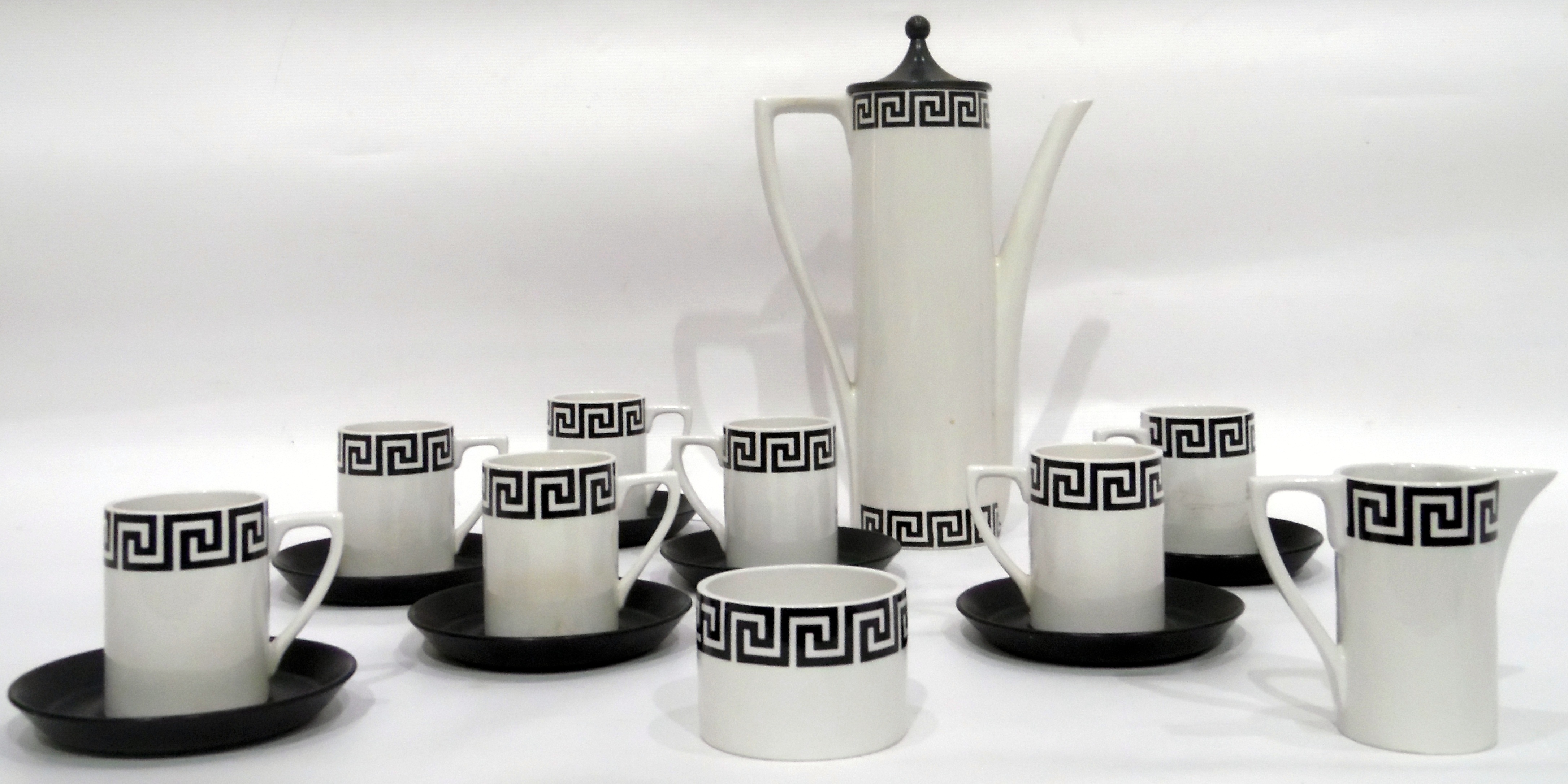 Susan Williams-Ellis for Portmeirion pottery 'Greek Key' coffee service comprising coffee pot, - Image 2 of 3