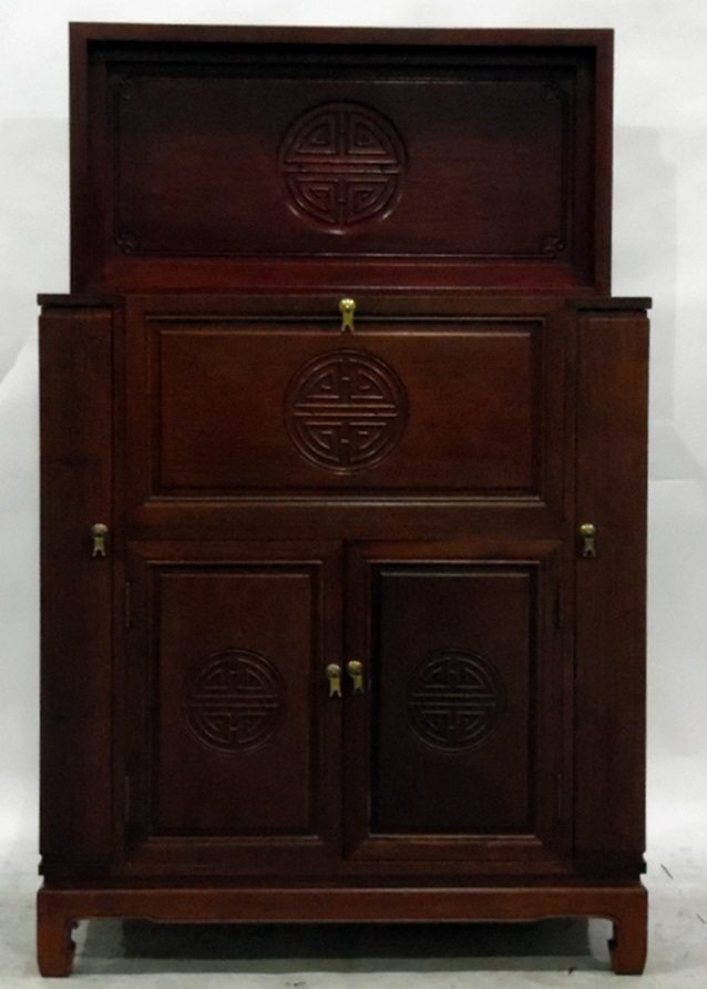 Oriental export rosewood cocktail cabinet with fitted interior to various cupboards, - Image 4 of 4