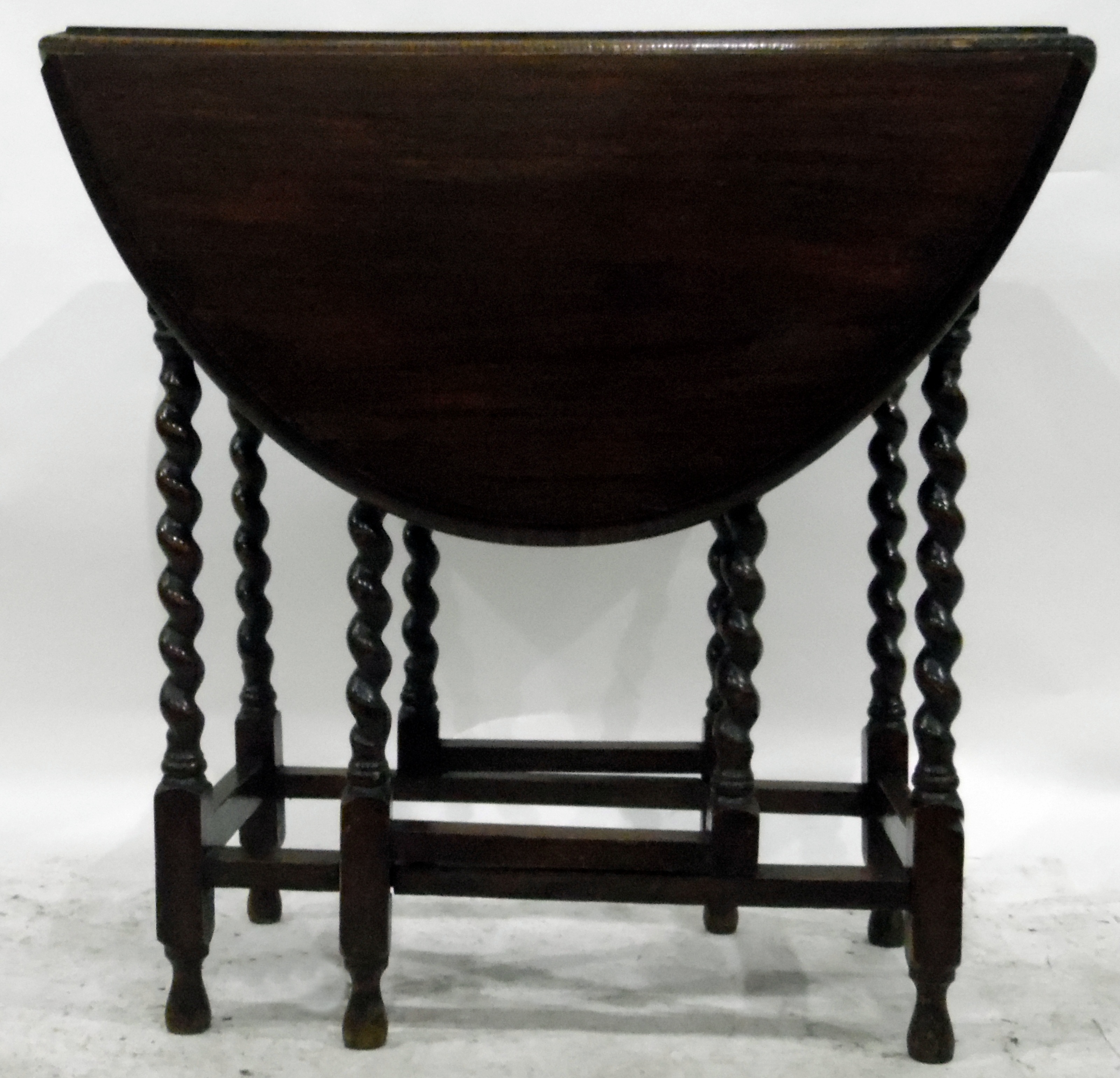 Oak oval top gateleg table with moulded edge, on turned spiral supports united by stretchers, - Image 2 of 2