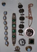 Assorted costume jewellery to include clip-on earrings, bracelets, brooches, a silver brooch,