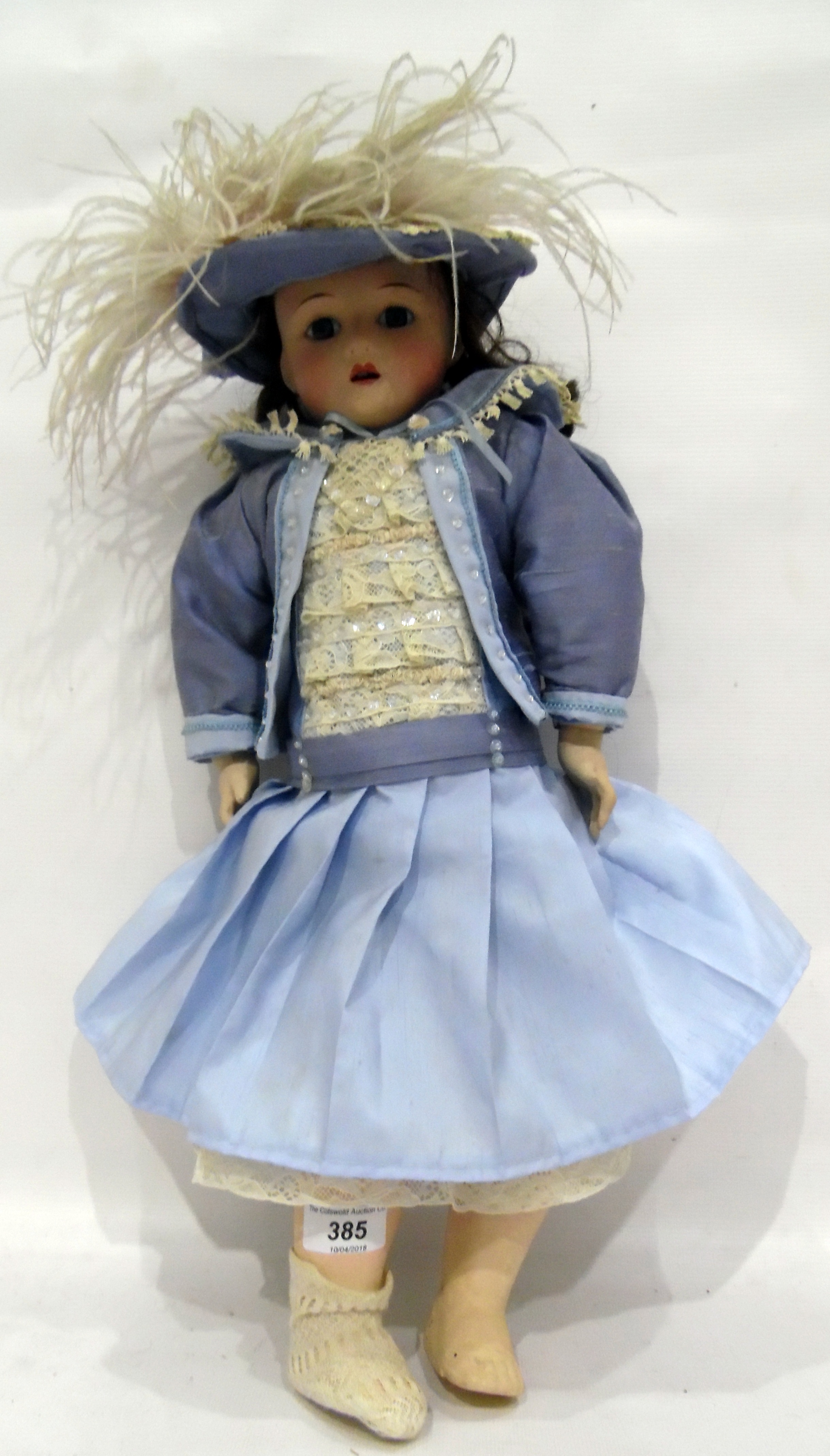 French painted bisque headed doll, impressed mark "Paris 7", fixed blue eyes, - Image 2 of 2