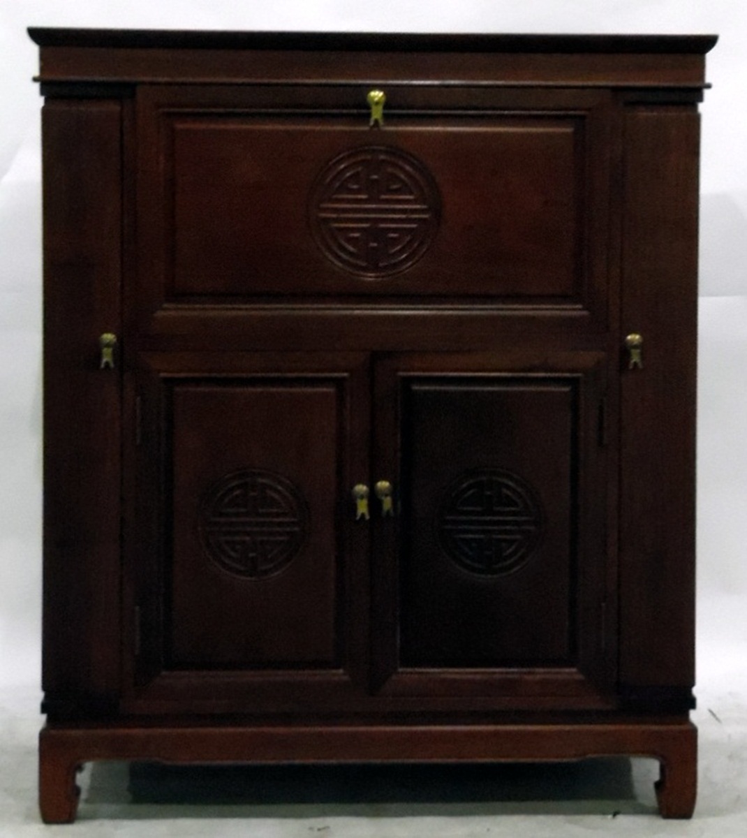 Oriental export rosewood cocktail cabinet with fitted interior to various cupboards,