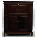 Oriental export rosewood cocktail cabinet with fitted interior to various cupboards,