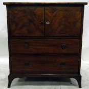 Georgian mahogany converted commode, the pair of panelled doors with circular flame mahogany inlays,