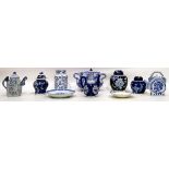 Quantity of blue and white china to include Chinese two-handled jar, teapots,