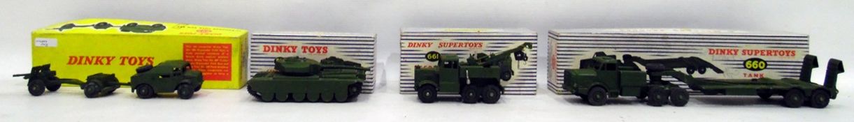 Dinky Supertoys tank transporter, no.660, a recovery tractor, no.661, Centurion tank, no.