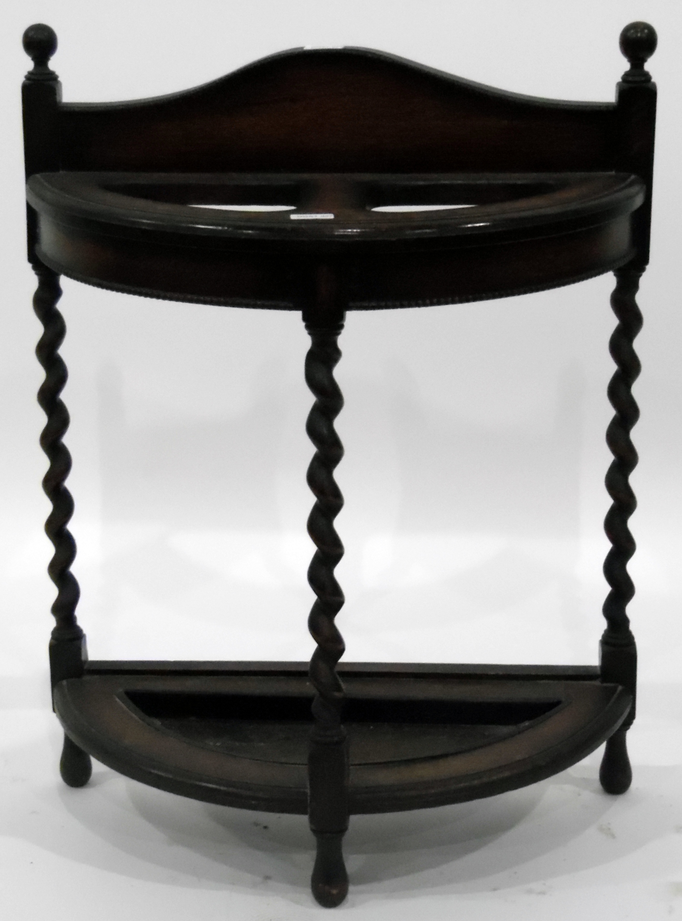 Early 20th century and demi-lune oak stick umbrella stand on spiral turned supports and with metal - Image 2 of 2