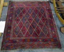 Persian wool rug, red ground with medallion deign and geometric borders,