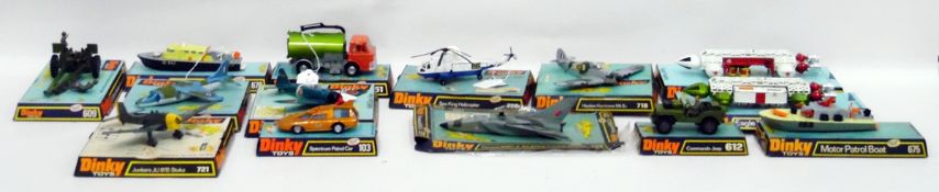 Quantity of Dinky Toy models to include Hawker Harrier, Zero, Stuka, Sea King helicopter,