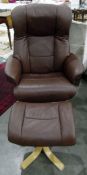 Modern leather swivel armchair and matching footstool (2)