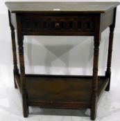 Reproduction oak credence-style side table fitted a drawer to frieze,