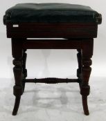 Mahogany and leather seated adjustable piano stool on turned supports and stretchers