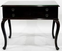 20th century mahogany canteen table fitted two drawers, on cabriole shaped supports,