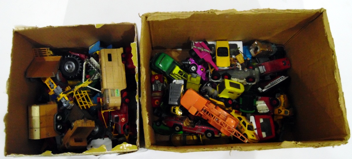 Large quantity of Matchbox, Corgi toys and Dinkys, various, to include farm vehicles, cranes, cars,