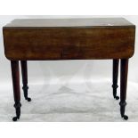 Victorian mahogany drop-flap occasional table with moulded edge top, frieze drawer opposed by dummy,