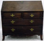 Georgian mahogany bureau, the fall front enclosing central cupboard, pigeonholes and small drawers,