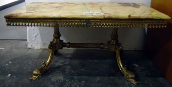 Rectangular marble-topped coffee table on gilt metal base, with serpent head feet,