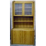 Near pair of South African pine display units, glazed cupboard,