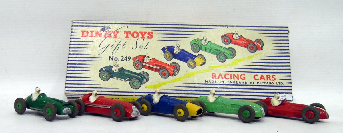 Dinky Toys gift set no.249 comprising Cooper Bristol 233, Alfa Romeo 232, Ferrari 234, H.W.
