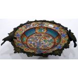 Japanese porcelain bowl in metal mount, decorated with dragon and trees,