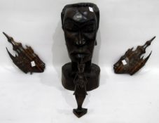 Large carved African wooden head, 30cm high approx,