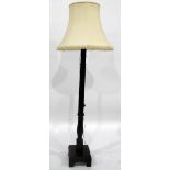 Mahogany cluster column lamp standard on square base and bracket feet