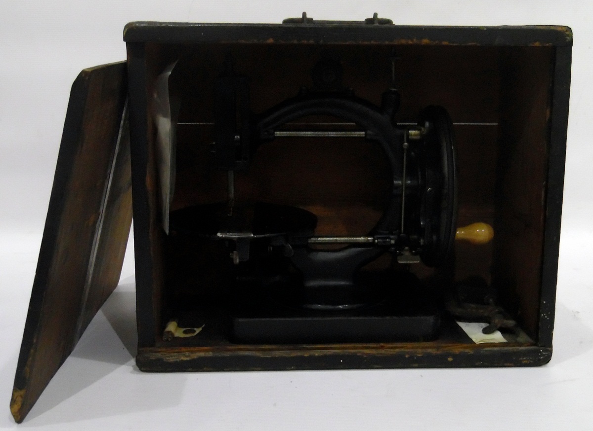 Late 19th century C-framed sewing machine, undecorated, with turned wood handle, - Image 3 of 3