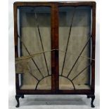 Late 1930's walnut veneered china display cabinet,