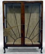 Late 1930's walnut veneered china display cabinet,