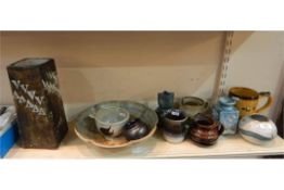 Assorted studio pottery to include a Tuson ceramic circular globular vase,