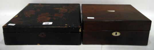 Japanese lacquered box enclosing assorted smaller boxes and trays,