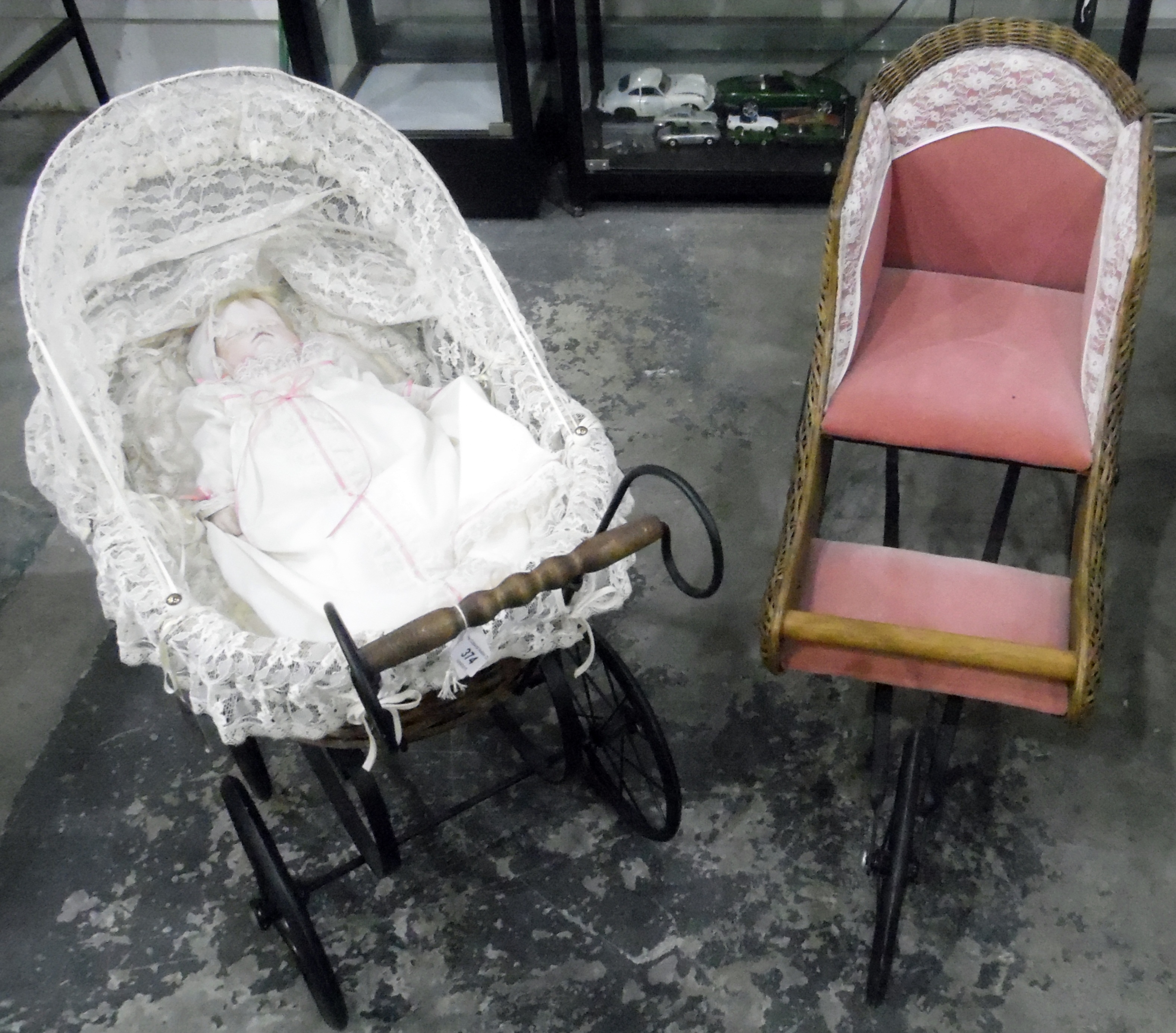 Modern bisque head baby doll and a Victorian-style doll's pram (2) - Image 2 of 2