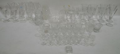 Clear glass set of wine glasses, small glasses, jugs,
