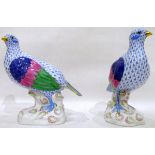 Pair of Herend handpainted blue model birds,