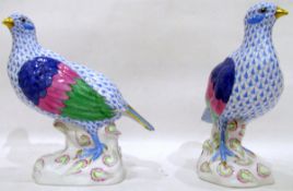 Pair of Herend handpainted blue model birds,