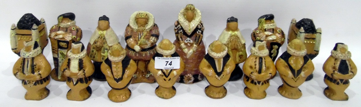 Studio pottery chess figures of 16 pieces,