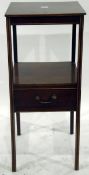 Edwardian mahogany and line inlaid bedside table fitted a drawer to mid-stage