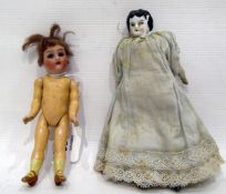 Two miniature dolls, one with bisque head,
