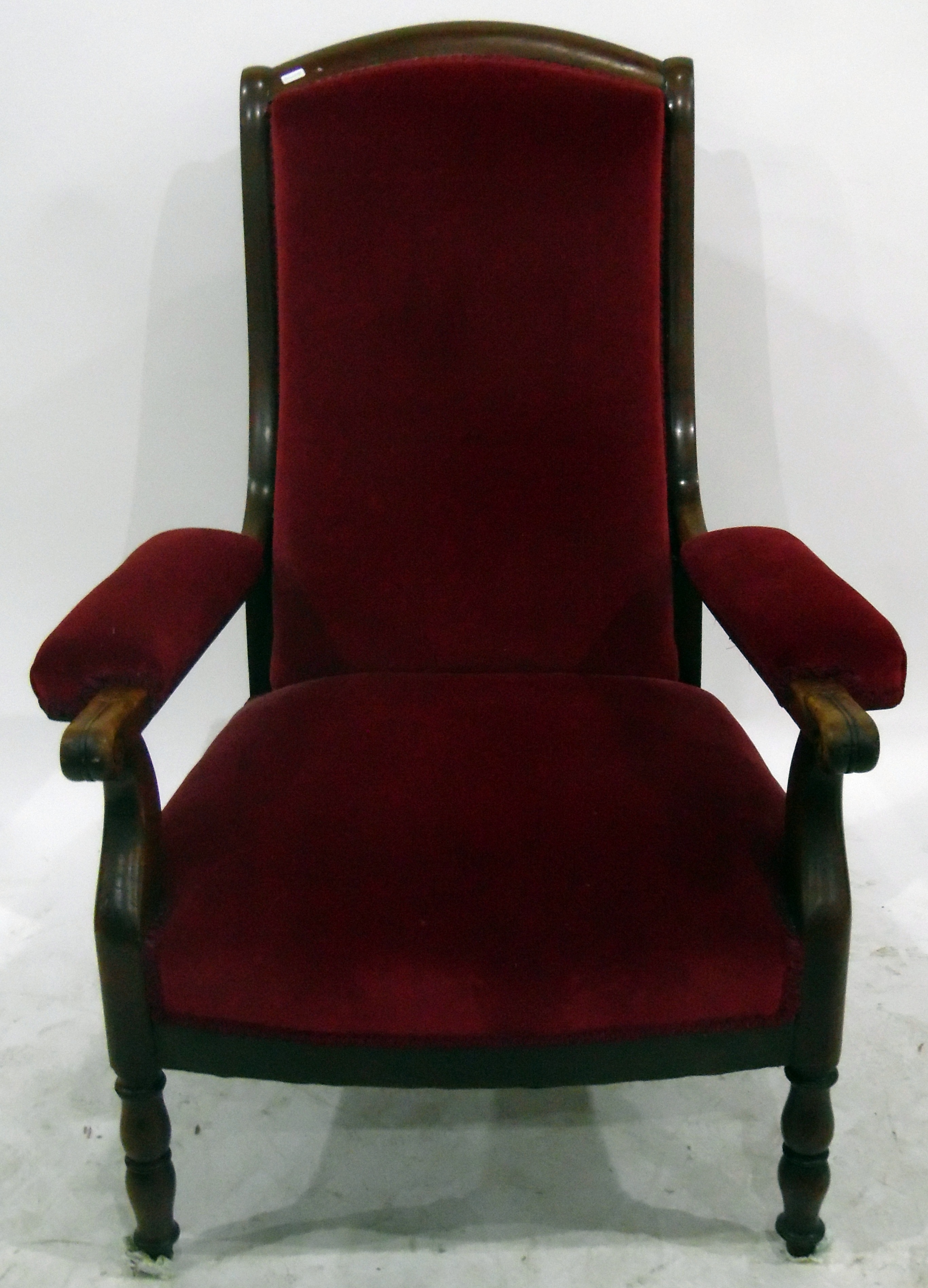 19th century mahogany and red upholstered open armchair with upholstered back and seat, - Image 2 of 2