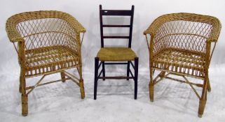 Two wicker chairs and a cane-seated chair (3)