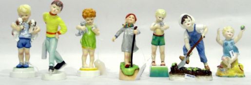 Set of Royal Worcester 'Days of the Week' models to include 'Monday's Child' 3519 (boy in blue