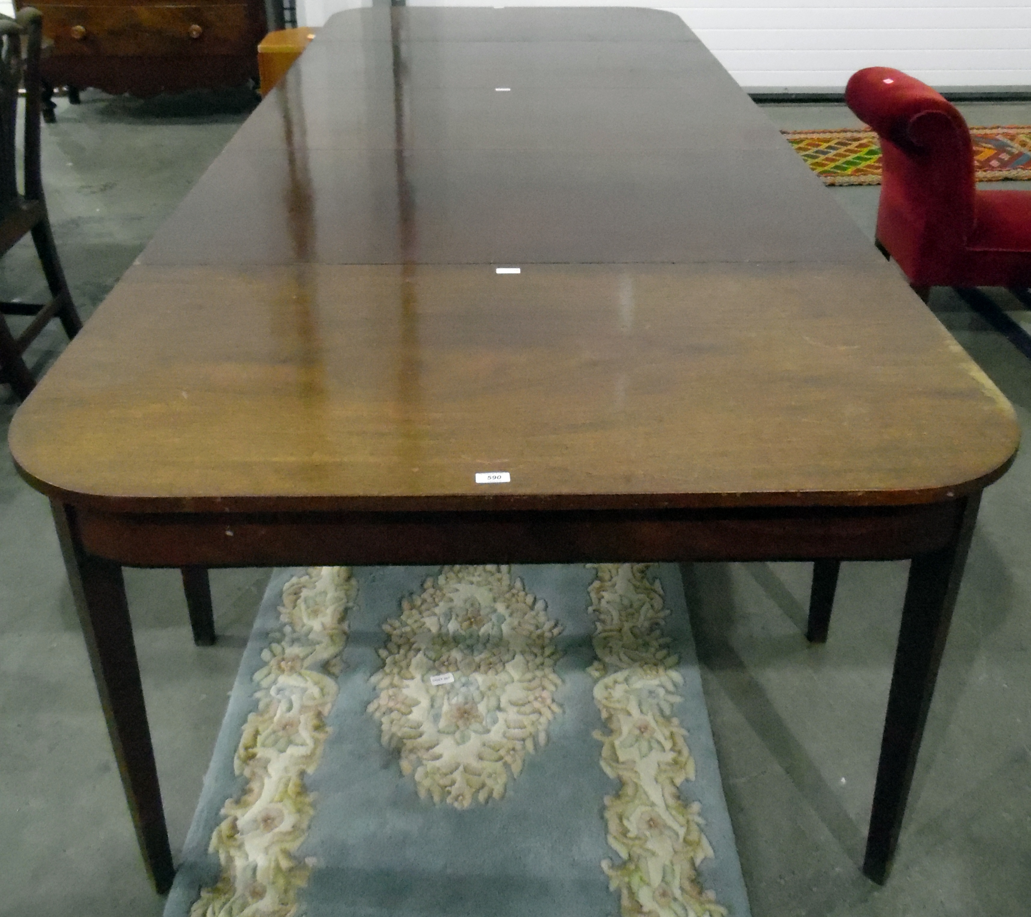 19th century mahogany extending D-end dining table on tapering supports, 286cm fully extended x 117. - Image 2 of 2