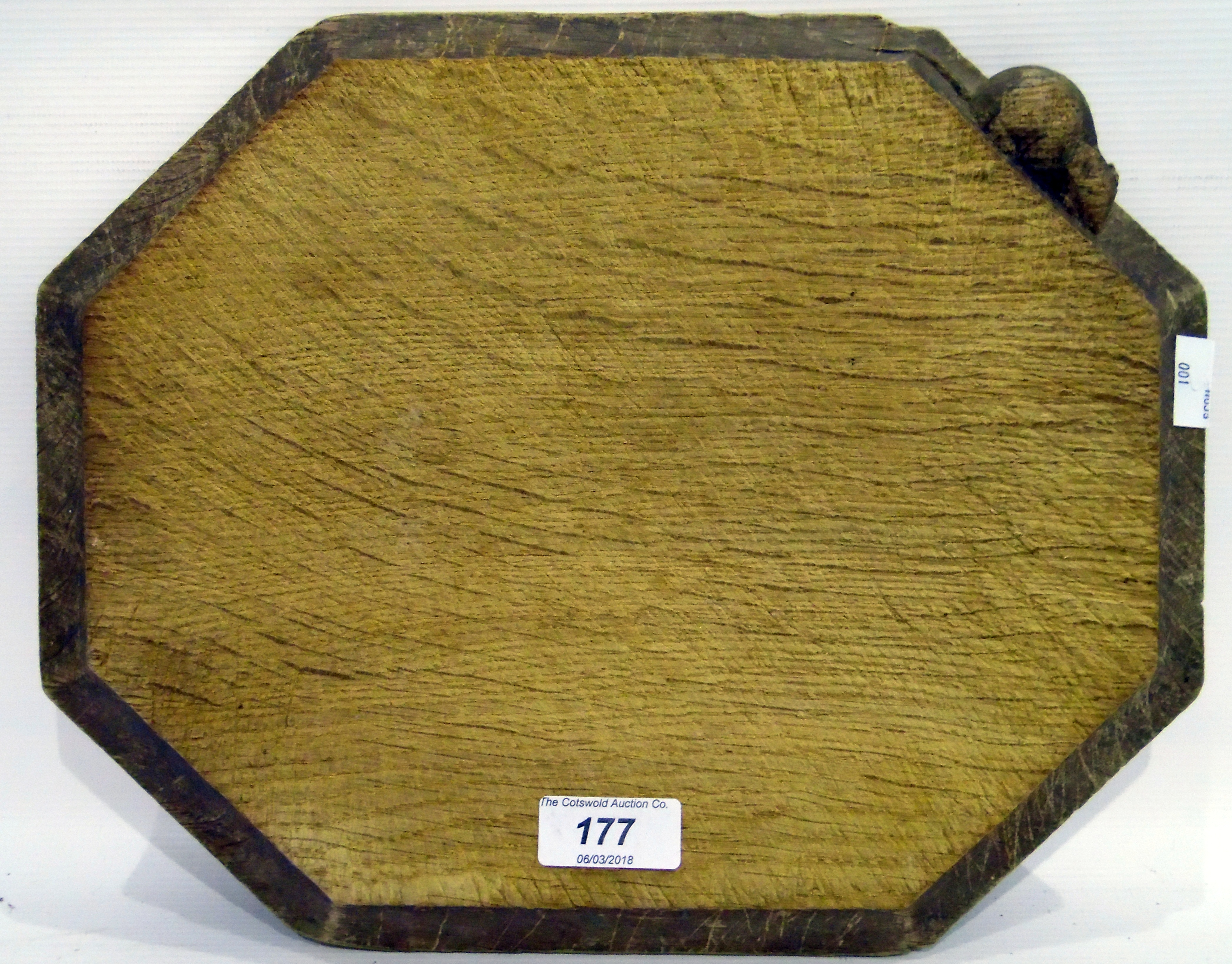 Robert 'Mouseman' Thompson oak bread board, elongated octagonal, - Image 2 of 3