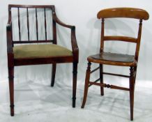 Reproduction Georgian style open arm elbow chair with turned spindle back and a stained beech