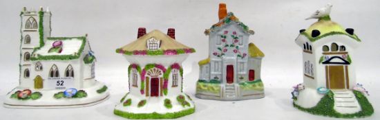 Three Coalport model houses to include 'Village Church',