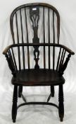 Late 18th/early 19th century ash framed and elm seated spindle back chair with pierced splat and