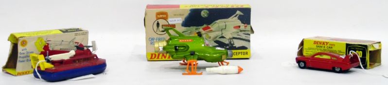 Dinky Toys Sam's car, no.108, the SRN6 Hovercraft, No.290 and the UFO Interceptor, no.
