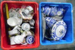 Assorted blue and white china,